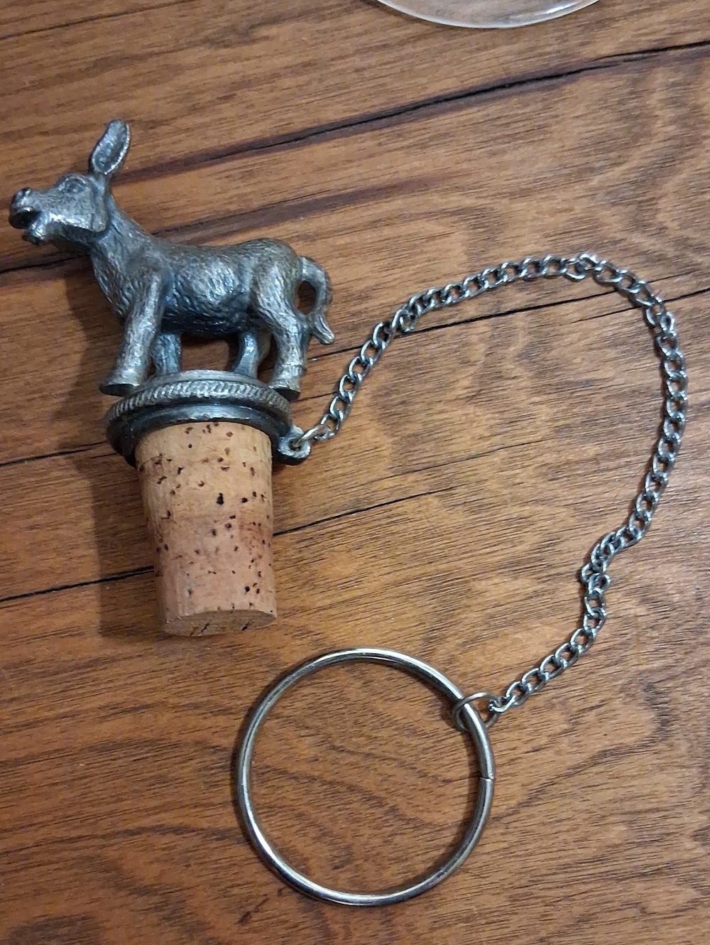 Vintage Pewter Donkey Wine Bottle Stopper with Chain & Ring